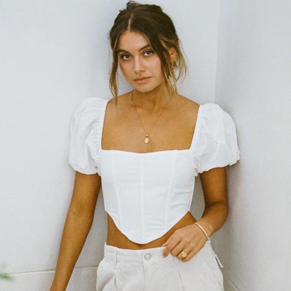Abercrombie & Fitch White Puff Sleeve Corset Top